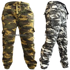 Mens CARGO POCKET Camouflage Fleece Joggers Bottoms Pants Gym Multi Pocket