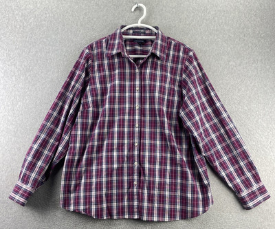 Lands End 20W Plaid Oxford Shirt Long Sleeve Button Front Cotton Top