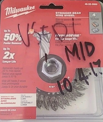 MILWAUKEE TOOL Wheel Brush: 4  Wheel Dia, Stringer Bead 48-52-5000 Brand New