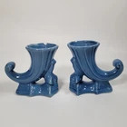 Vintage Shawnee USA Cornucopia Planter/Vase Pair - Turquoise - 5.5" Tall - Rare
