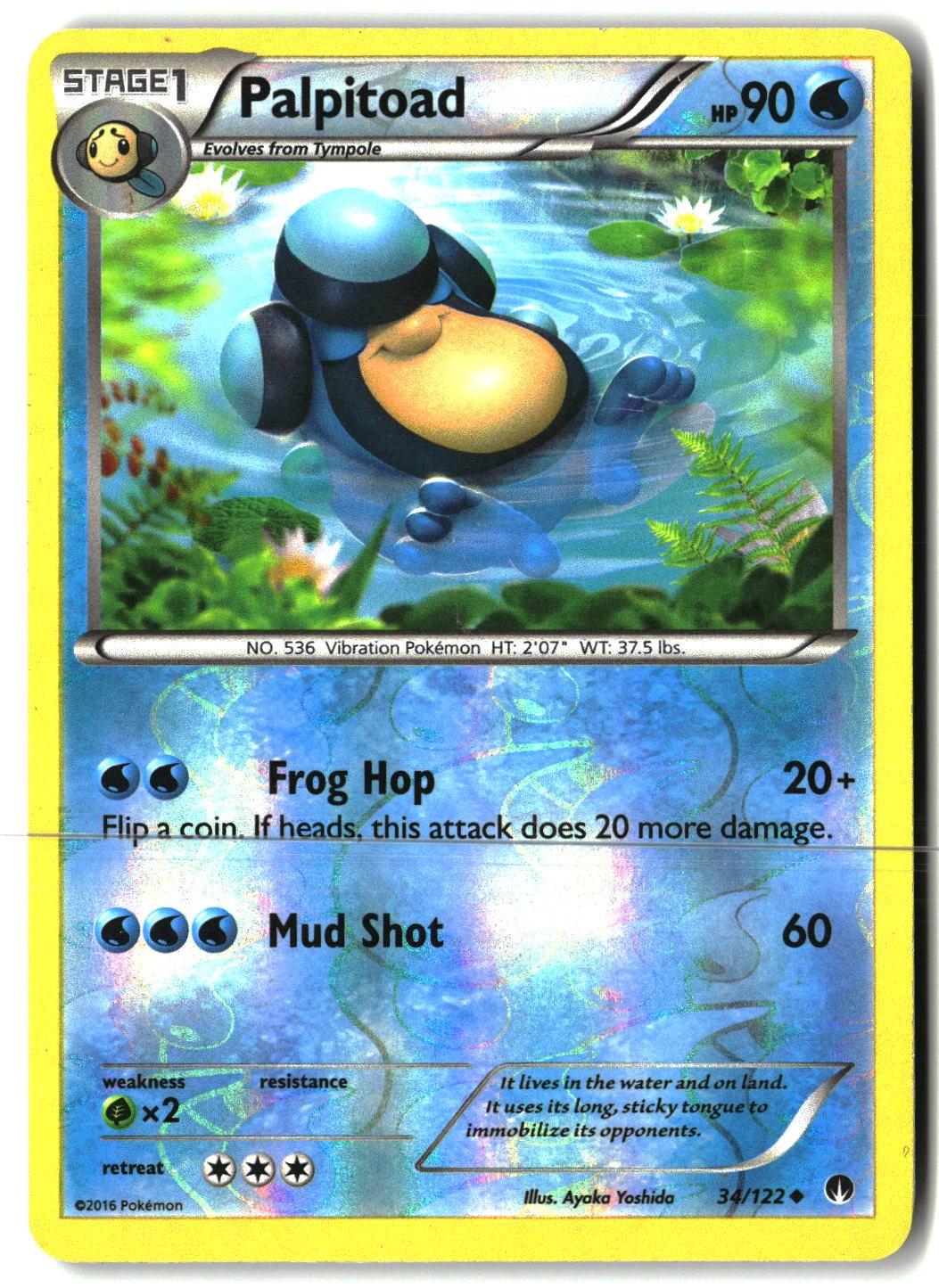 Palpitoad 34/122 Uncommon BREAKpoint Pokemon Reverse Holo Heavily Played