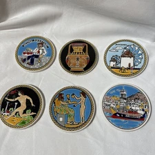 Niarchos Coasters Set Grecian Handmade in Greece  Set of 6 Ceramic