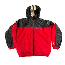 Vintage Starter Nebraska Huskers Jacket Mens Large Red Black 90s Puffer Hooded