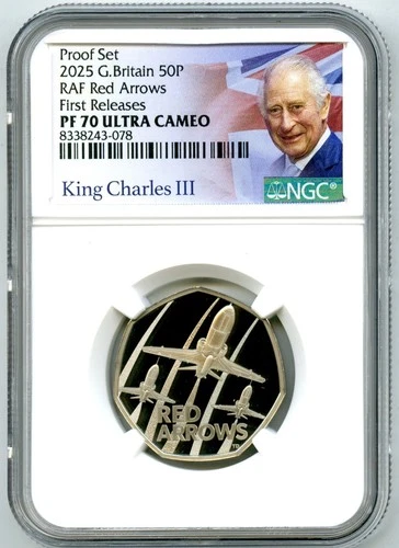 2025 GREAT BRITAIN 50P PROOF NGC PF70 ROYAL AIR FORCE RED ARROWS FIRST RELEASES