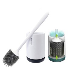 MEKEET Silicone Toilet Brush and Holder,Bathroom 1pack-Flooring, White+black 
