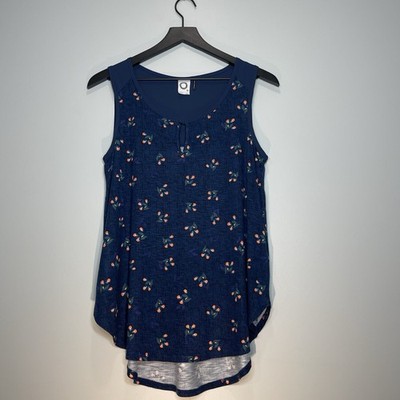 AKEMI + KIN Anthro Women's Navy Blue Floral Tank Top Keyhole Front Size Small