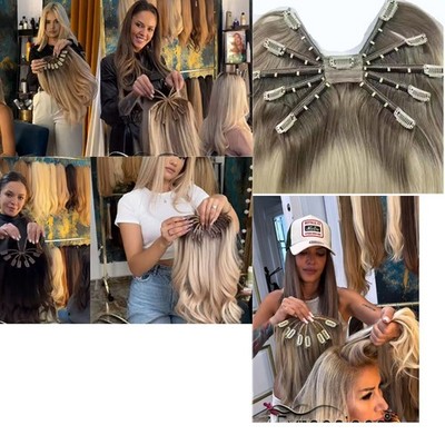 Customize Spider Seamless Octopus Clips in Haipiece Wefts Topper 3/4 Half Piece