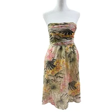 Tommy Bahama Strapless Silk Dress 0 Tropical Floral Print Summer Resort Babydoll