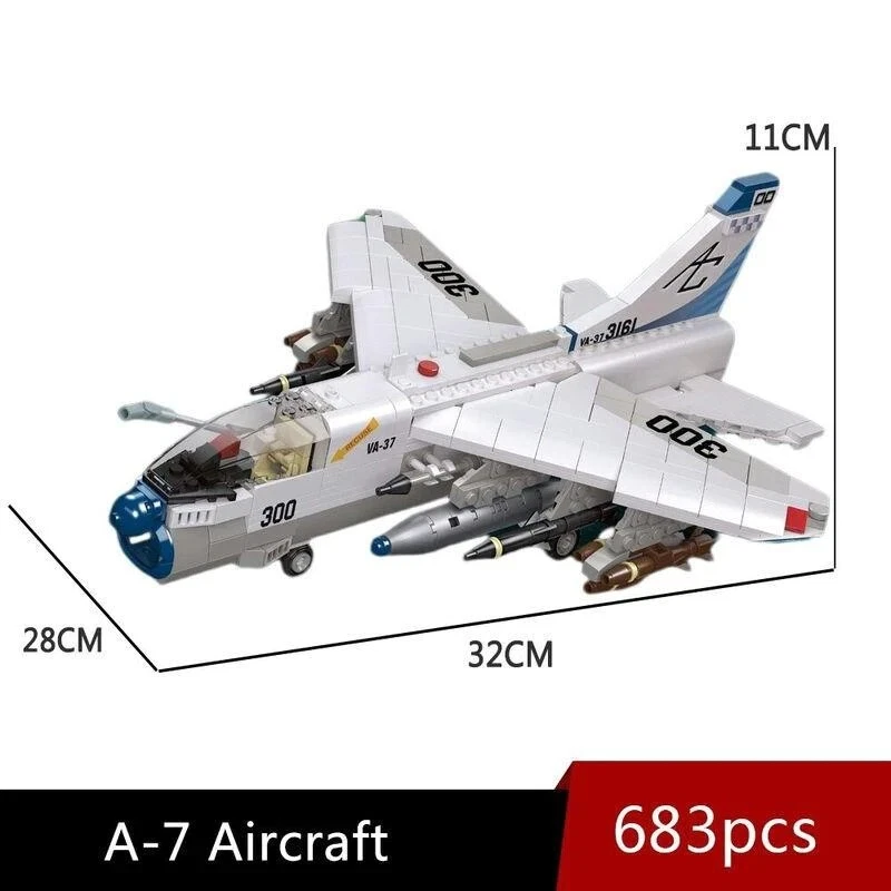 MOC 683pcs Military A-7 Fighter Jet Attack Aircraft Building Blocks Model Toys - Image 2 of 4