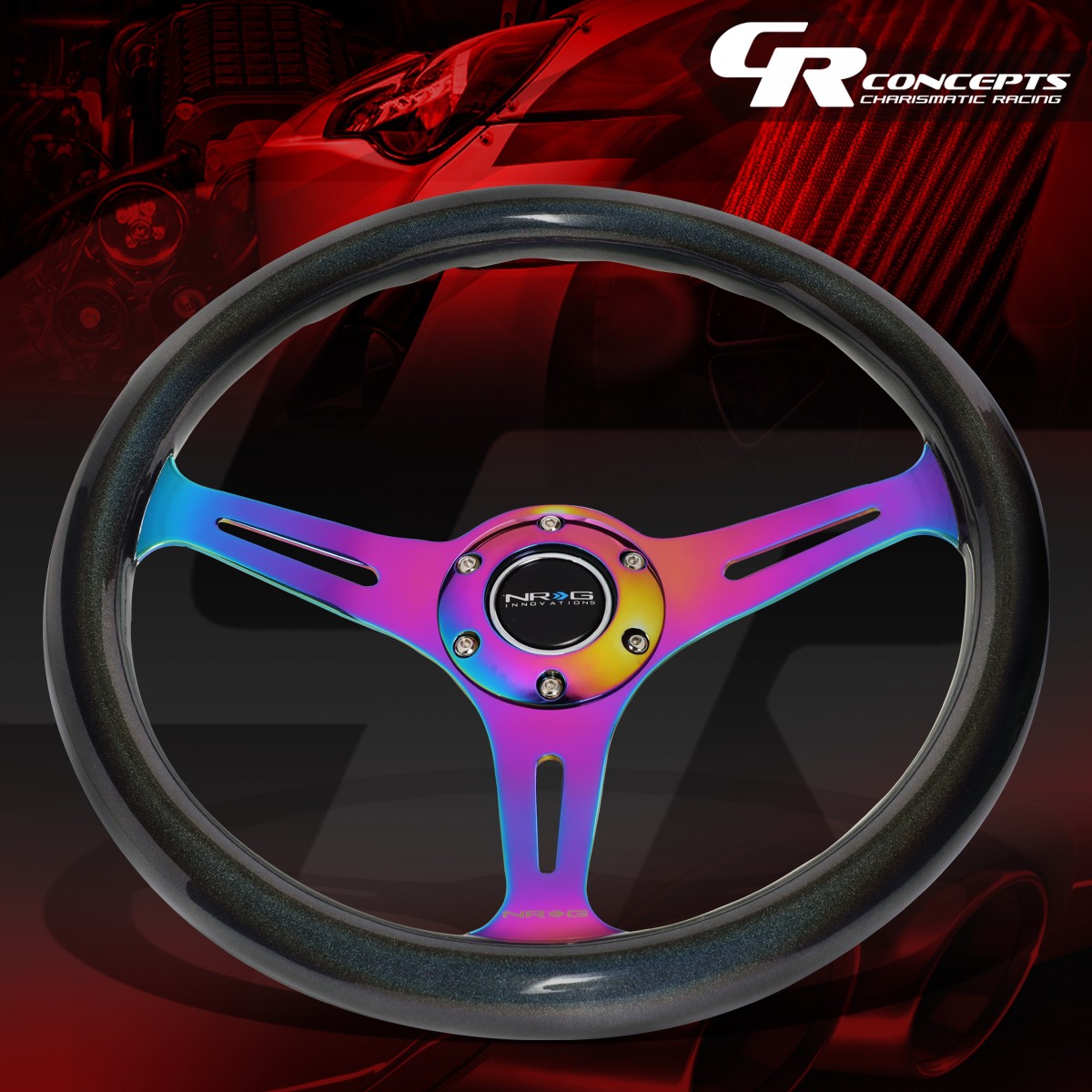 NRG 350MM NEO CHROME 3-SPOKE CHAMELEON SPARKLE WOOD STEERING WHEEL