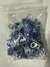 Ring Terminals, PVC Insulated, 14-16 AWG Wire, #10 Stud Size, Blue, 100 Pcs