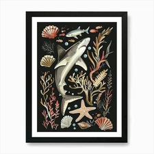 Blacktip Reef Shark Seascape Black  Framed Wall Art Poster Canvas Print Picture