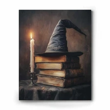 ART Halloween Wall Vintage Three Witches w/ Broom Witchy Canvas Painting Poster