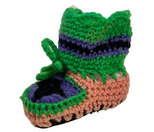Vintage C1960s Hand Crocheted Handmade Tribal Suede Sole Baby Booties,Baby Shoes