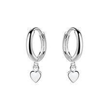 Silver Heart Charm Huggie Earrings