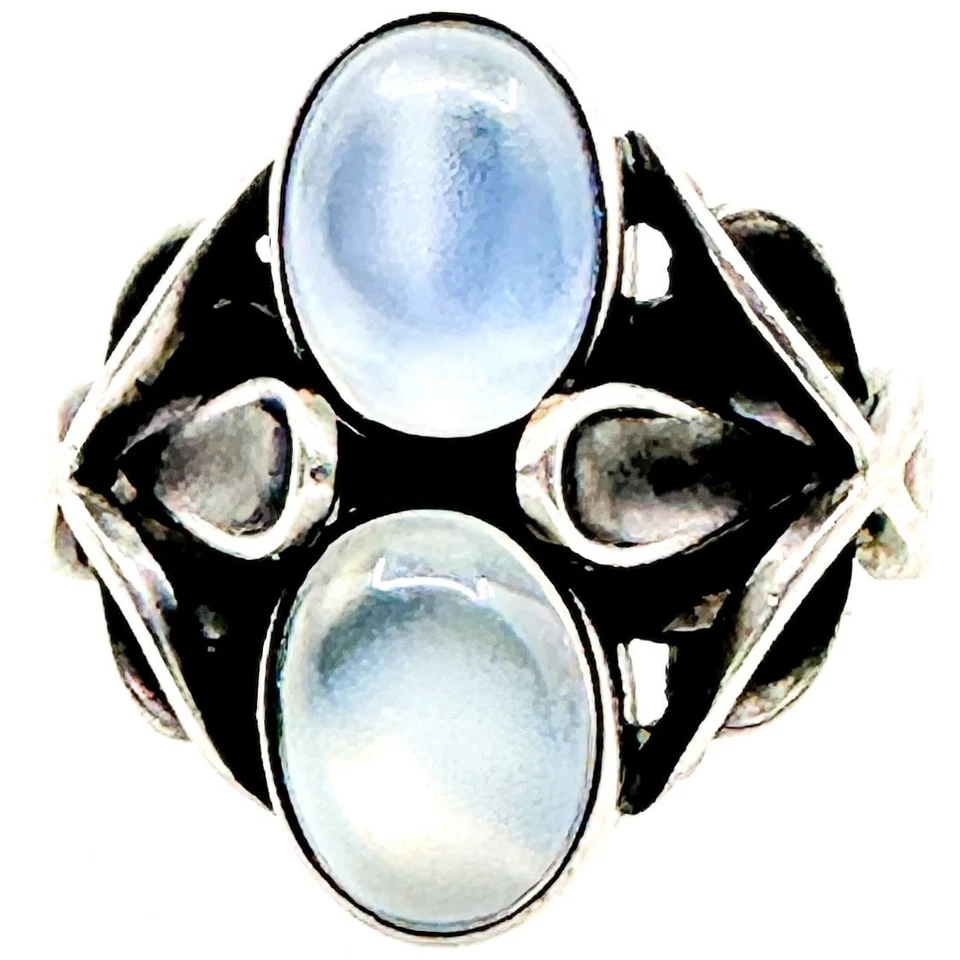 Anel GEORG JENSEN Dinamarca #48 prata esterlina pedra da lua tamanho 6 7g - Imagem 2 de 4