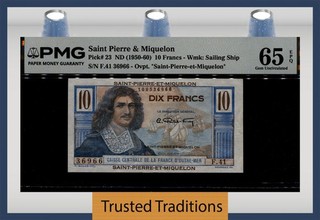 TT PK 23 ND (1950 60) SAINT PIERRE & MIQUELON 10 FRANCS PMG 65 EPQ GEM UNC