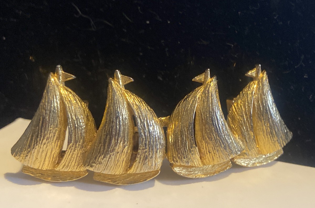 Vintage Gold Sailboat Belt Buckle Mimi DI N 1974 Brushed Goldtone Mimi Di N Vintage 1975 Goldtone Metal Nautical Boat Ship  main image 2