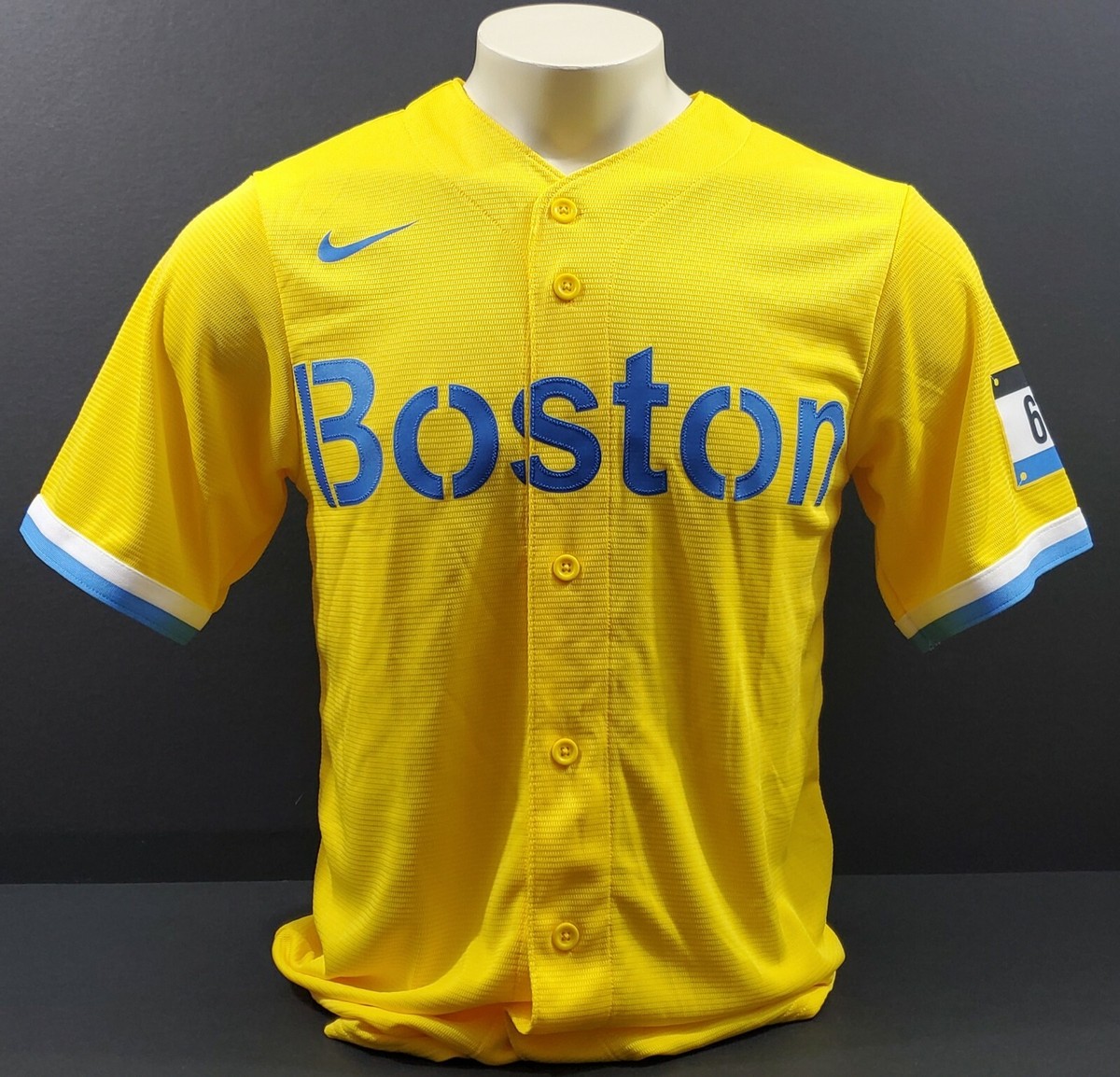 Nike Boston Red Sox City Connect Jersey, Yellow/Blue, Size S, Patriots Day  2021