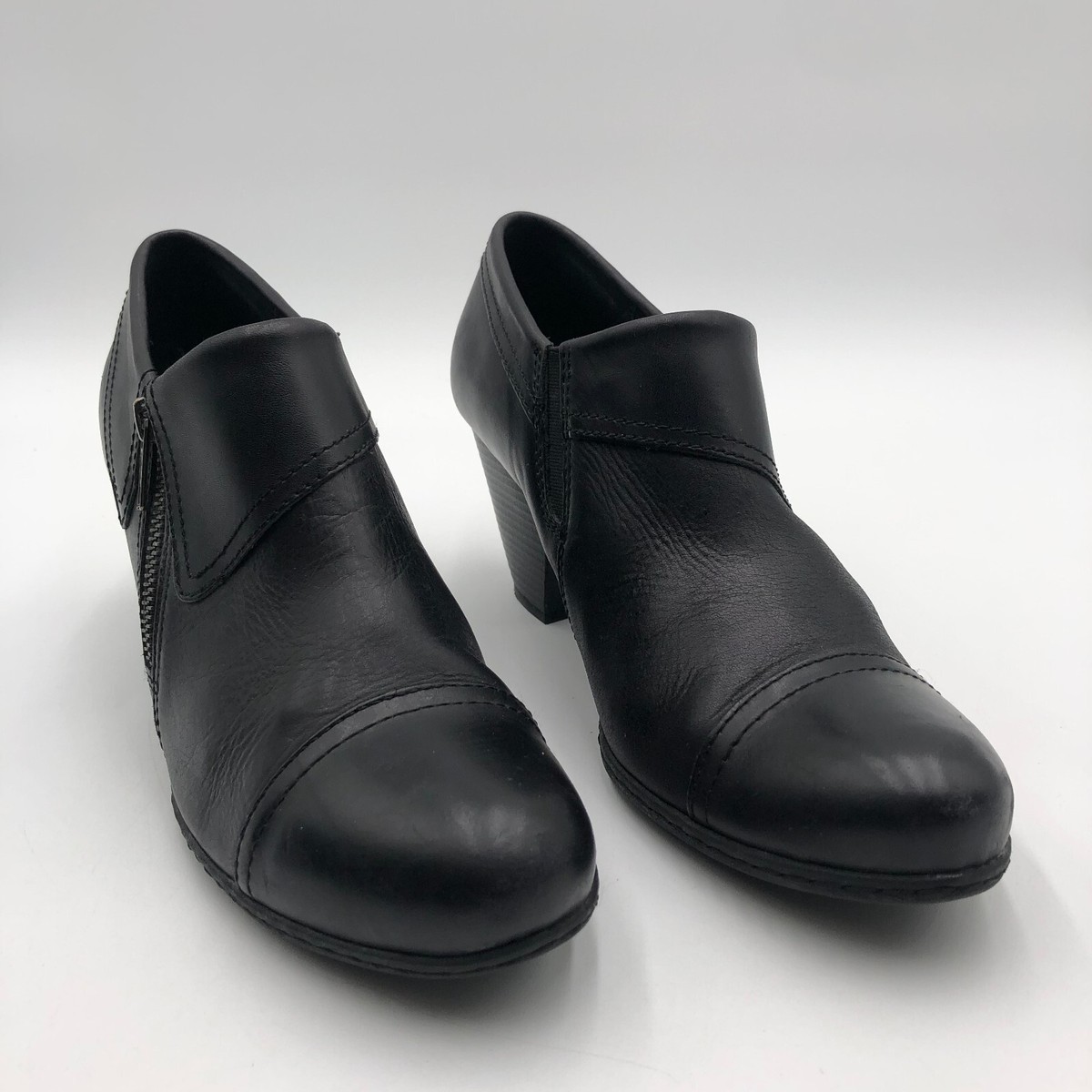 BOC Born Black Leather Boots Ankle Bootie Women Cap Toe Shoe