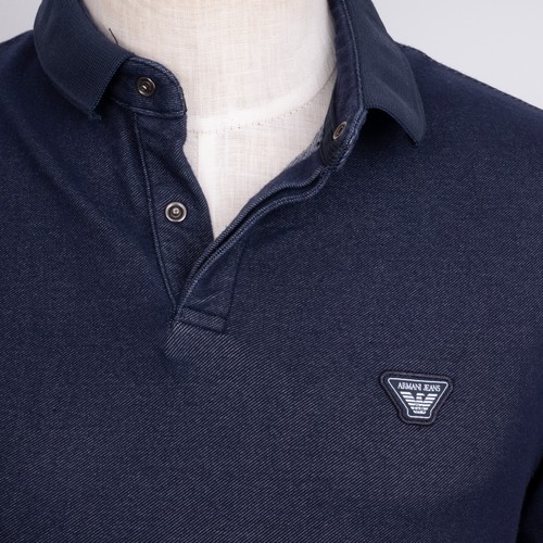 ARMANI JEANS Mens Skinny Slim-Fit Short Sleeve Blue Heavy Cotton Polo T-Shit M/L - Picture 4 of 17