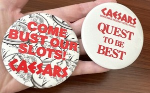 Vintage Pinback 3" Buttons 1980s CAESARS BOARDWALK REGENCY CASINO AtlanticCityNJ