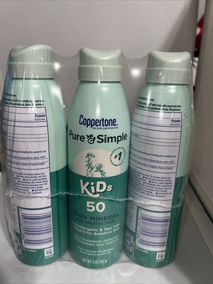 COPPERTONE PURE AND SIMPLE KIDS SUNSCREEN SPRAY SPF 50 5 OZ NWOB 3PCS EXP: 05/27