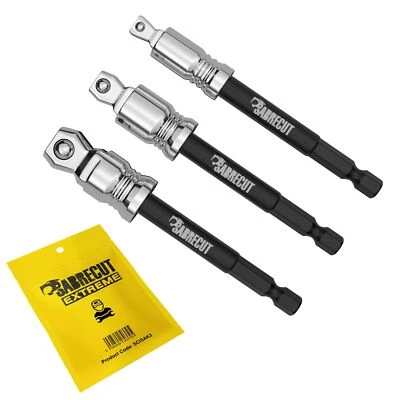 3x SabreCut Impact Driver Tilt Socket Adaptor HEX to 1/4" 3/8" 1/2" SQUARE DRIVE