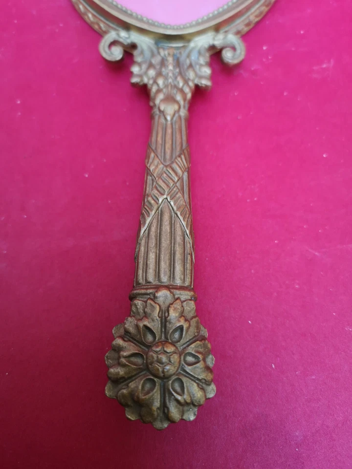 Joli face a main miroir époque fin XIXe bronze doré style Louis XVI / 29 cms - Photo 2/4