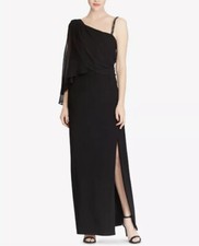 Lauren Ralph Lauren Georgette Black Overlay Jersey Side Slit Gown Sz:6 $195