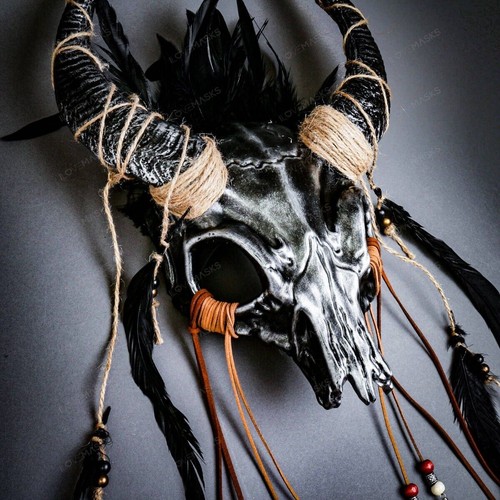 Indian Antelope Skull Masks Halloween Costume Dress Up Party Masks Silver Black - Picture 2 of 4