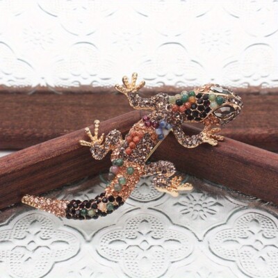 Gecko Lizard Brooch Luxury Rhinestone Animal Pin Jewelry