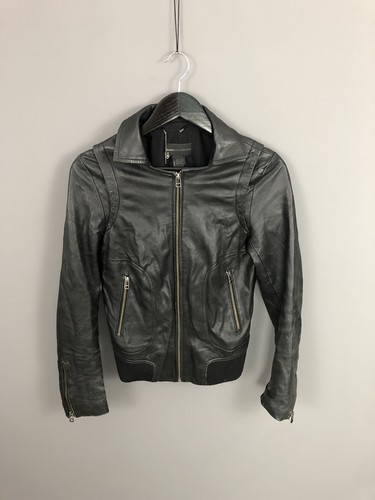 Mango de cuero chaqueta de bombardero-Mediano-Negro-Excelente Estado-Para  Mujer | eBay