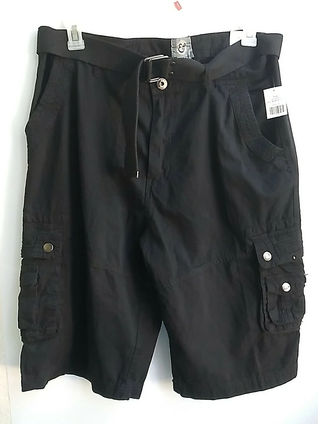 Kilburne & Finch Shorts Mens Size 38 Black Cargo Belted 100% Cotton NWT.