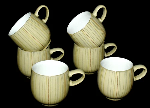Denby Langley Set Of 6 Caramel Stripes 3-1/2" Tea / Coffee Mugs
