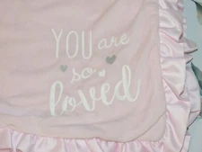 Wendy Bellissimo Pink You Are So Loved Velvety Velour Ruffle Edge Baby Blanket