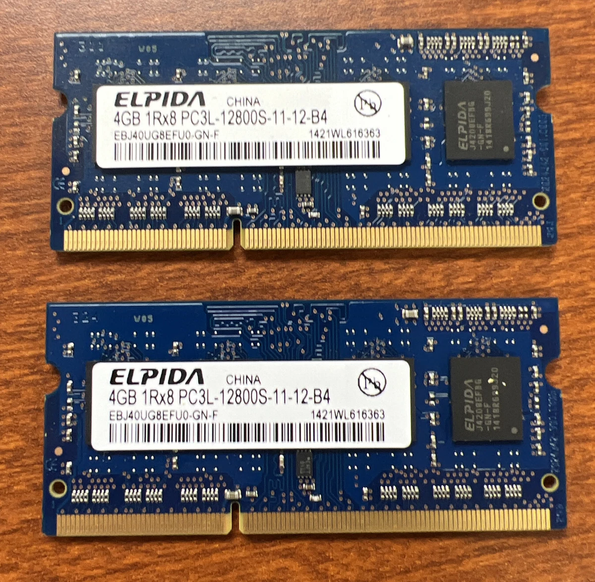 Lot of 2 Elpida 4GB 1Rx8 PC3L-12800S-11-12-B4 RAM Module