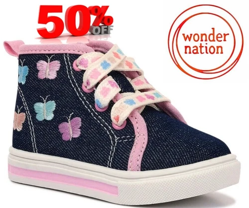 Wonder Nation Baby Girl SIZE 6 (18 months Butterfly High Top Sneakers COLOR BLUE - Picture 1 of 13