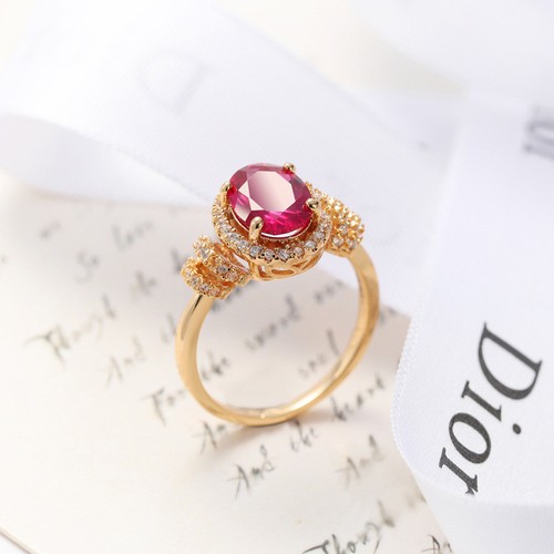 Anillo enchapado en oro amarillo piedra preciosa rosa natural con flores europeas talla 6-10 - Imagen 7 de 7