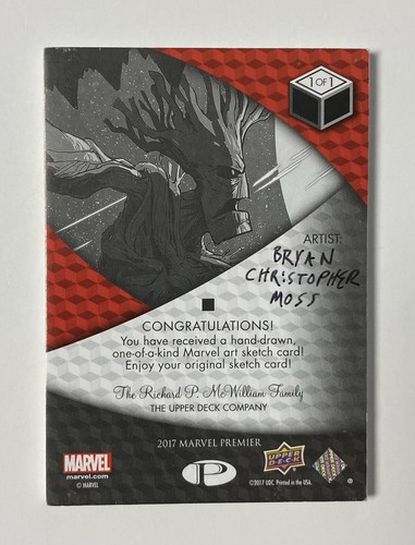2017 UD Marvel Premier GROOT ART SKETCH CARD ARTIST: BRYAN MOSS 1/1 - Picture 2 of 2