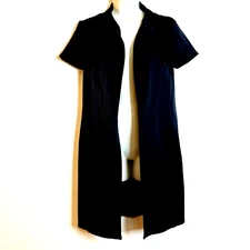 Sanni Diesner Black Open Front Short Sleeve Collared Smock Duster Women's S