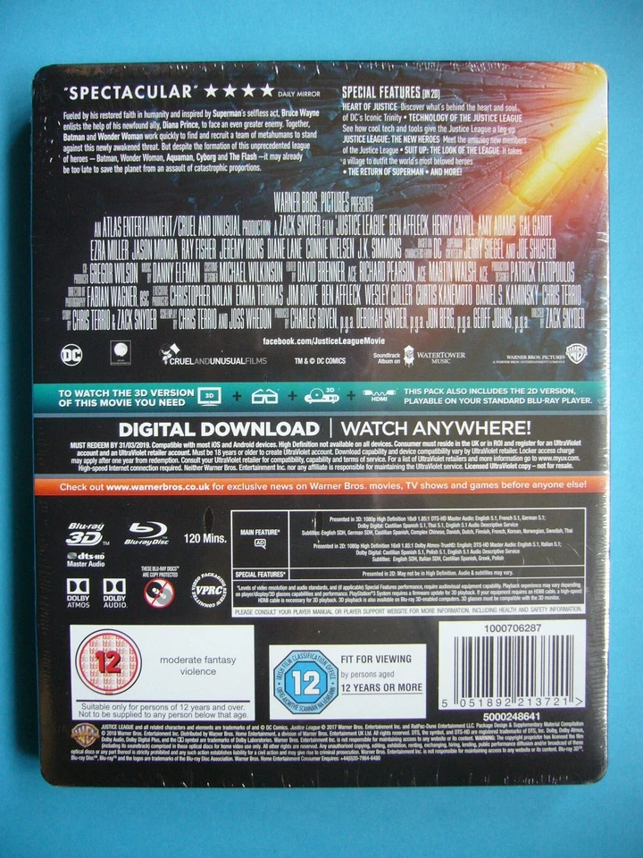 Justice League Exclusive Limited Edition 3D/2D Blu-Ray Steelbook New Sealed OOP - Image 2 of 2