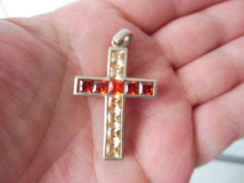 Belle Pendentif, Croix, 925 Argent Avec Poli Pierres, 4,6cm, Lumani
