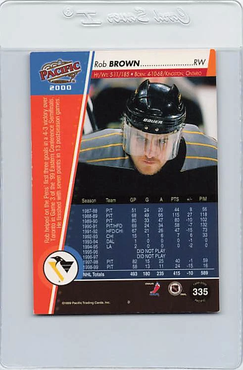 1999/00 Pacific #335 Rob Brown Penguins Signed Auto *G7176 - Image 2 of 2