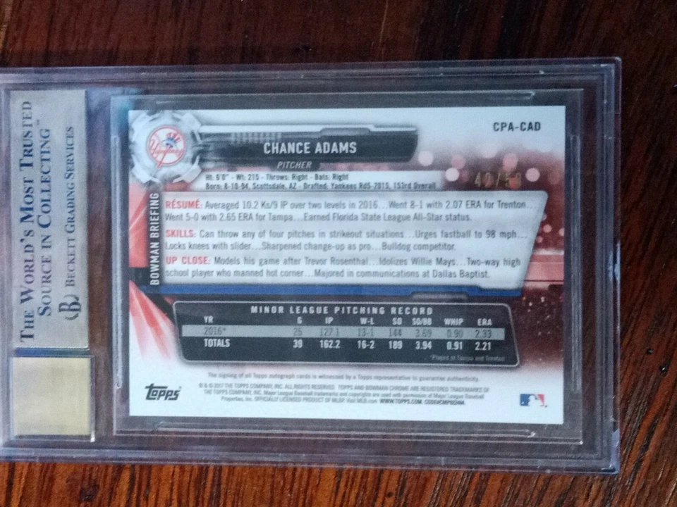 2017 Bowman Chrome Chance Adams Prospect Autos Gold Shimmer Refractors... - Image 4 of 4