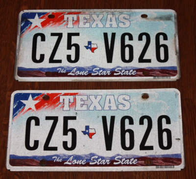 2 vintage TEXAS License Plate: The Lone Star State CZ5 V626 red