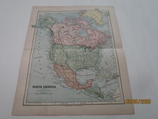 N AMERICA COLOR MAP 1883 HUNT PHILLIPS ENGRAVERS OVER 130 YEARS OLD FREE SHIP