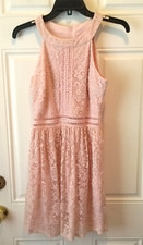 By & By Women's Jr size 5 Pink Floral Lace lined back zip Halter Dress J793