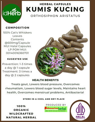 [idHerb] 100-800 Capsule Cat's Whiskers Java Tea Orthosiphon Aristatus Organic