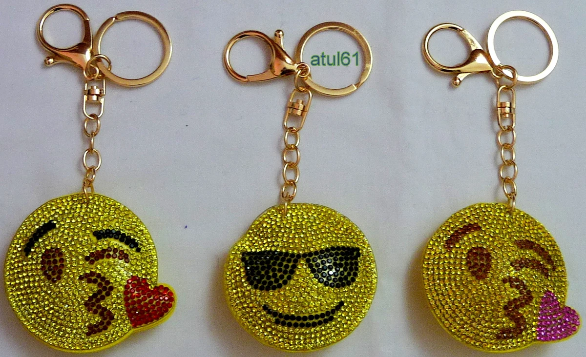 Emoji Happy Face Rhinestone DIAMANTE Keyring Hand Bag Charm Key